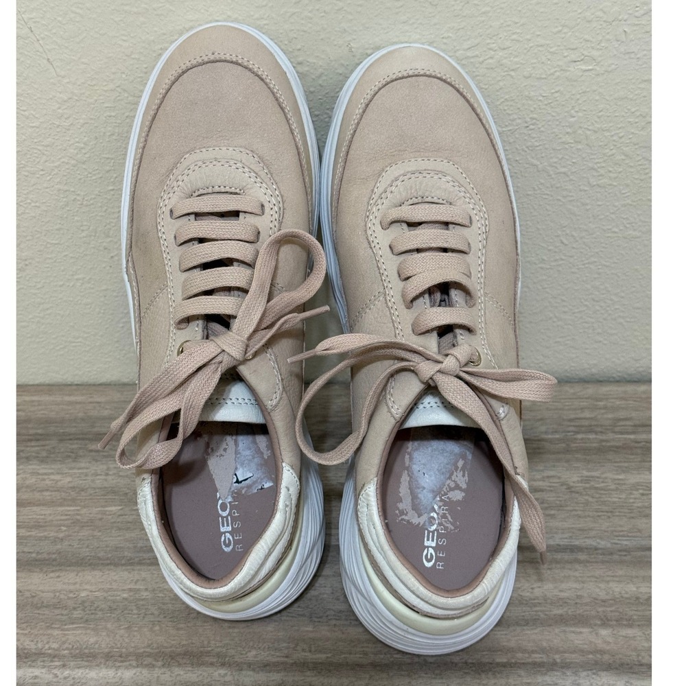Geox Respira Women Shoes Beige 10 Leather Low Top Sneakers Italian Minimalist View 2